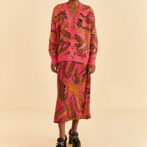 Farm Rio Pink Croco Midi Skirt